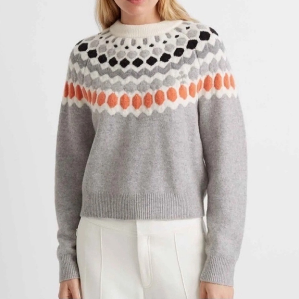 Club Monaco Fair Isle Grey Wool Alpaca Blend Cozy Crewneck Sweater